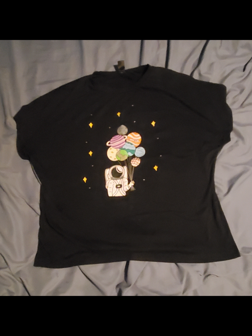 Black Short Sleeve Tee with Astronaut and Planet Balloons - Picture 1 of 4